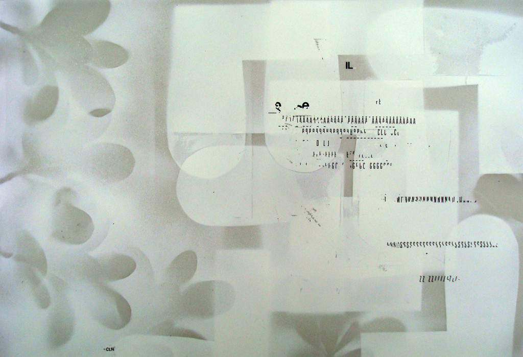 16 Architettura + Natura + Linguaggio, spray e letraset su carta da lucido 48x31,7 cm, 2008